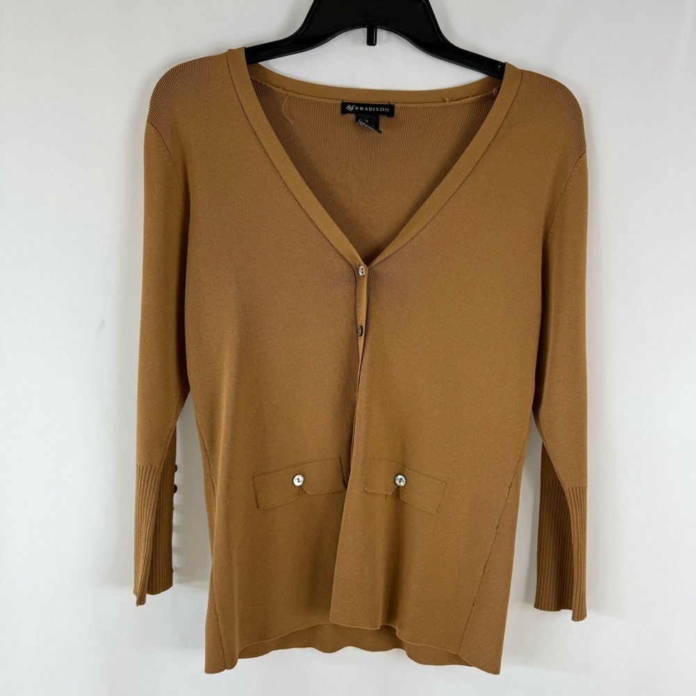 89th & Madison Womens beige   Long Sleeve Tight Knit Cardigan Sweater Size:M